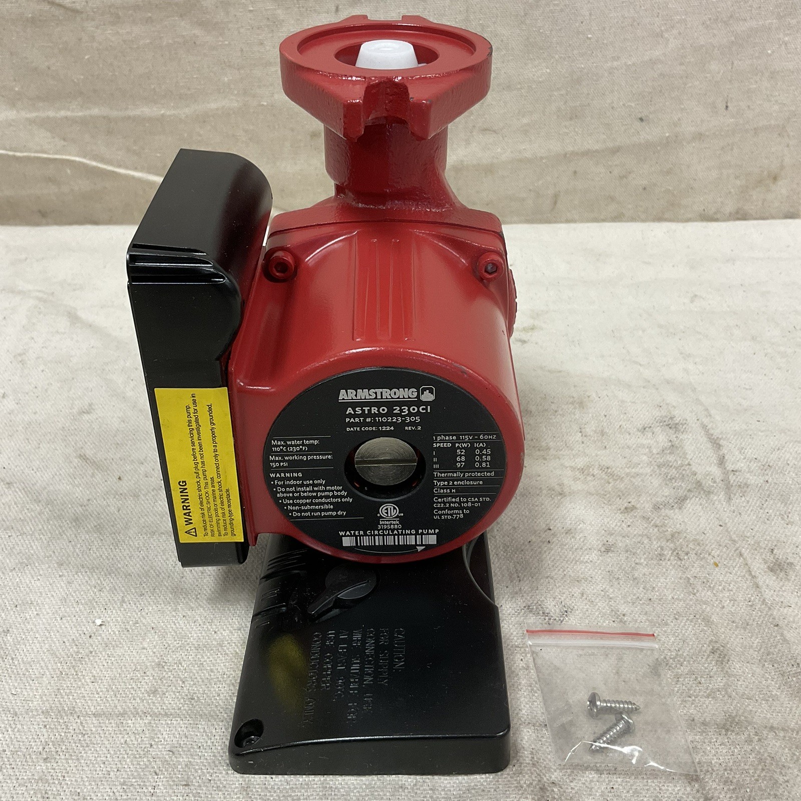 ARMSTRONG 110223-305 Hydronic Circulating Pump 1/8hp 115V 18gpm 18' Head