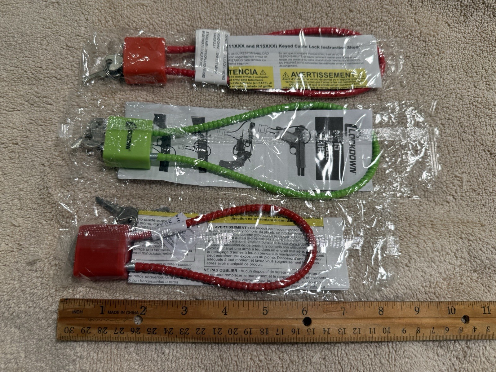 Lot Of 3 Gun Cable Locks w/ Keys