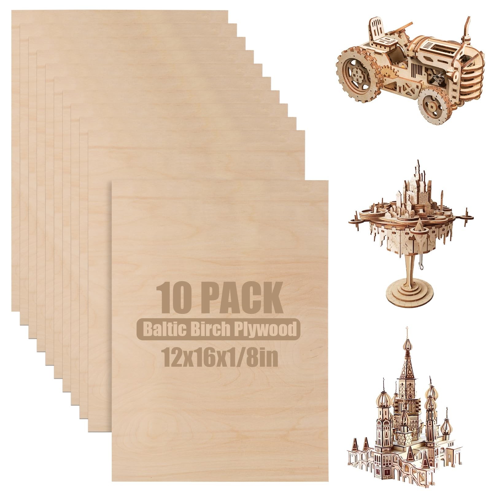 10Pcs 16 x 12 x 1/8 Inch Baltic Birch Plywood Sheets 3mm Unfinished Brown