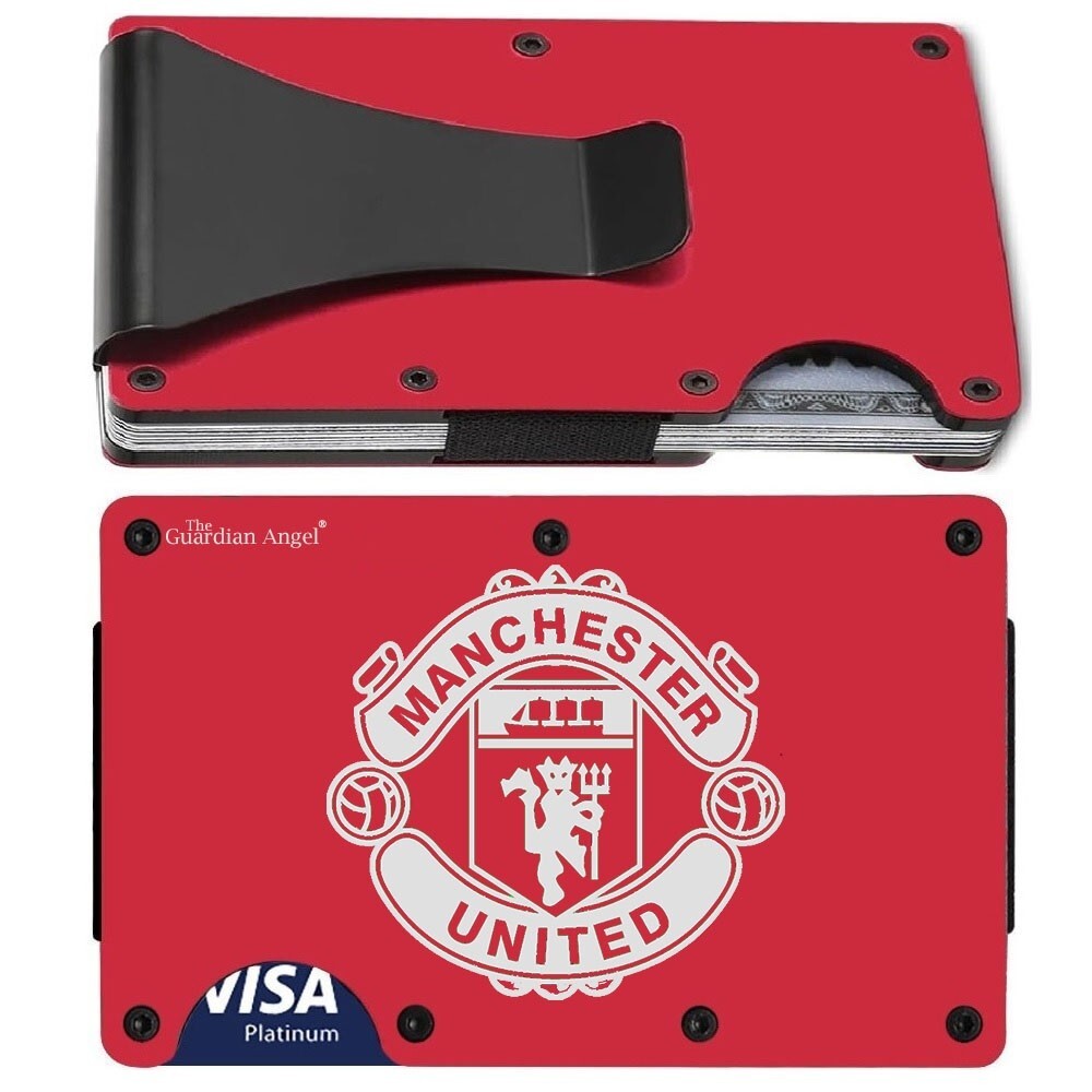 Manchester United Engraved Red Titanium Carbon Fiber RFID Blocking Wallet D7