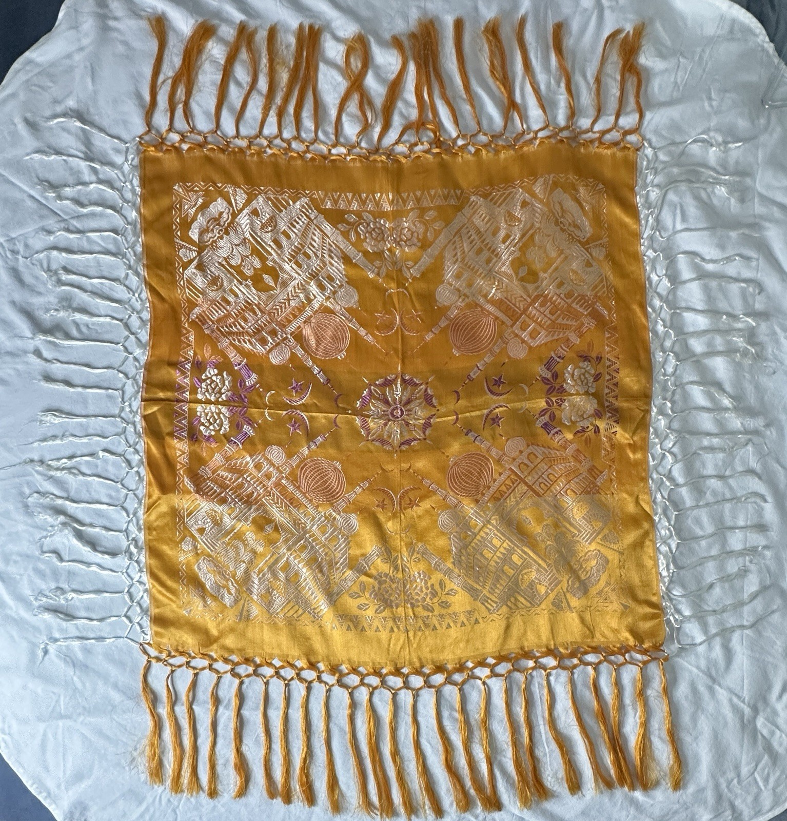 1950s Vintage Taj Mahal WWII Silk Stain Piano Shawl Woman Floral Scarf 100cm