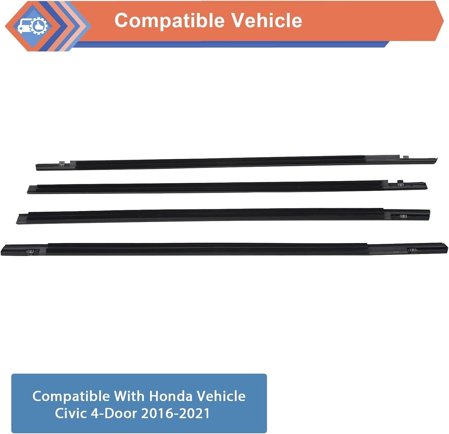 4 PACK Sello burlete moldura ventana exterior coche para Honda Civic 2016 - 2021