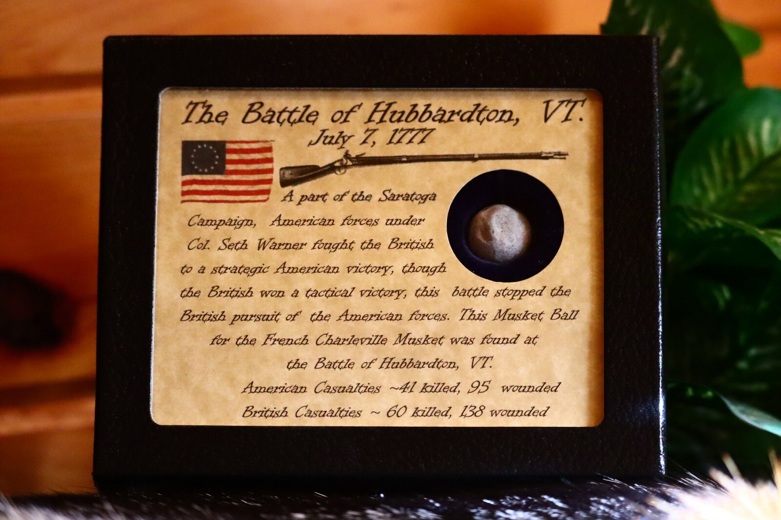 The Battle of Hubbardton, VT Revolutionary War Bullet in Display Case and COA
