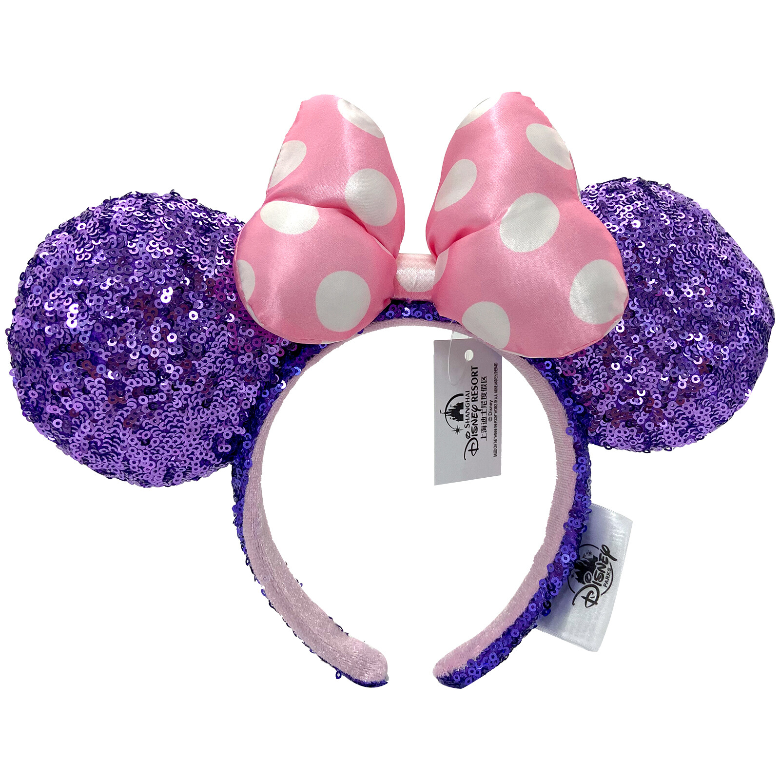 Disney Parks Minnie Ears Headband Pink Polka Dot Purple Sequin