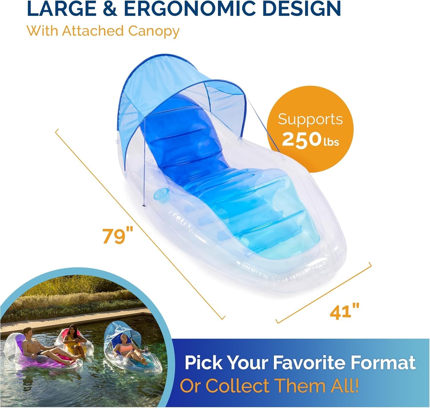 Swimways Shaded Dry Float adult Translucent Inflatable Pool Recliner Chair