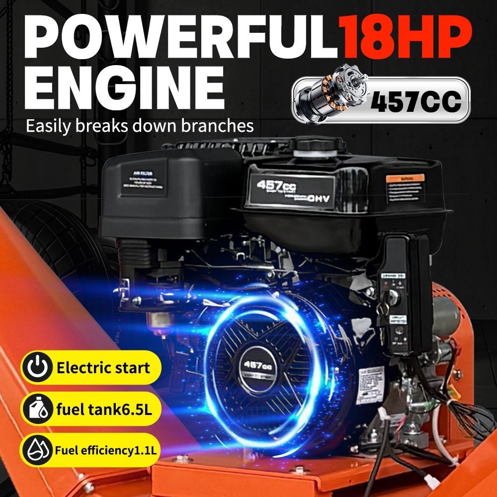 6'' 18hp Wood Chipper 450cc Gas Powered E-start 4-Wheel 12V/9A - FREE SHIPPING