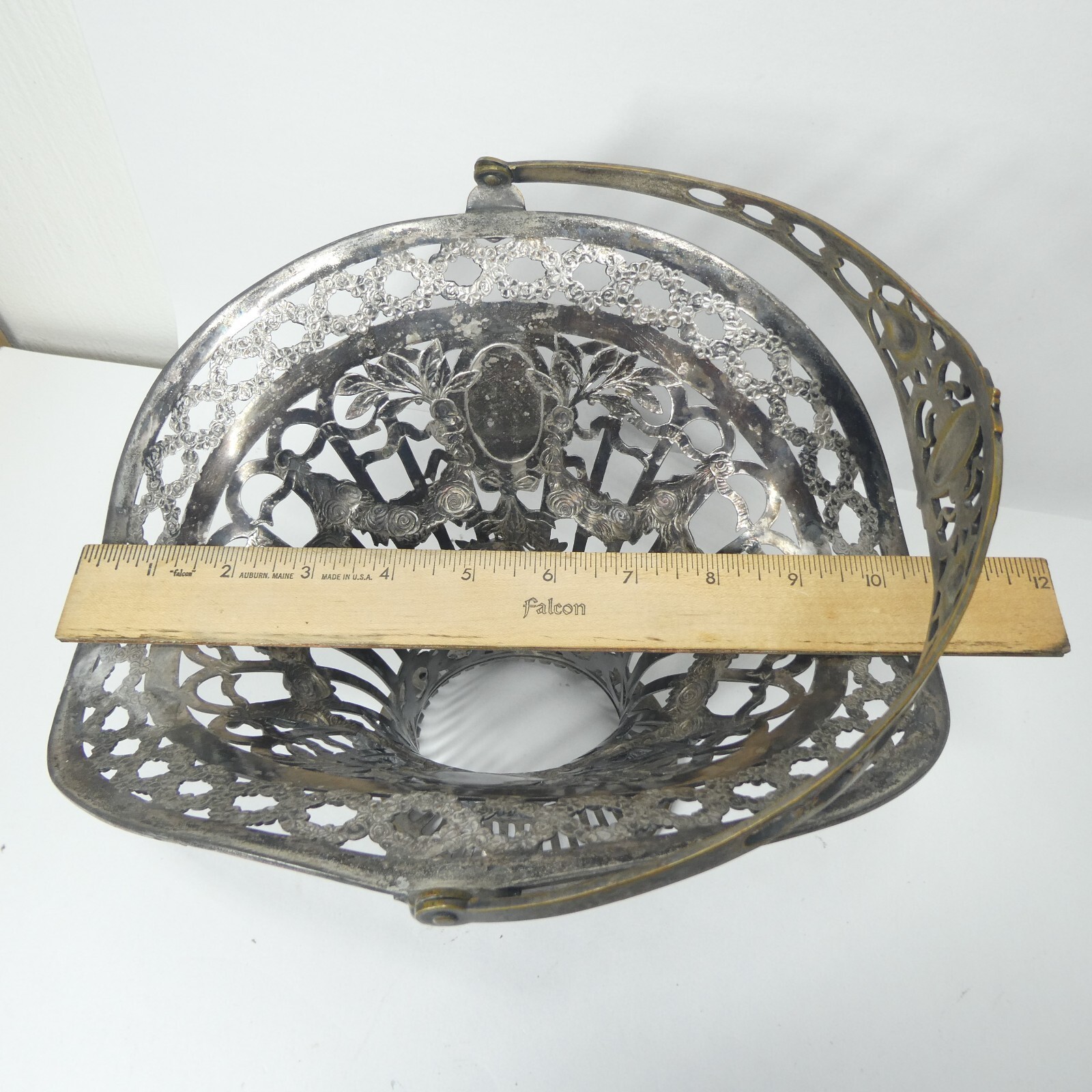 German Silver Pierced Bride’s Basket B.M. Germany Hallmarked Antique Art Nouveau