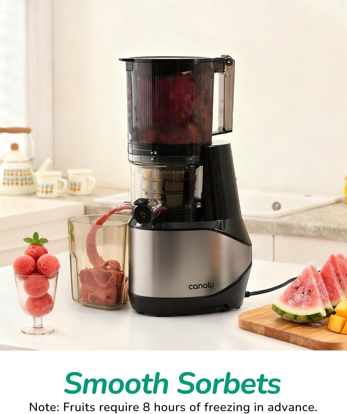 Canoly C09 Cold Press Juicer, 6" Extra Wide Feed Chute, 3-IN-1 Strainers (Juice