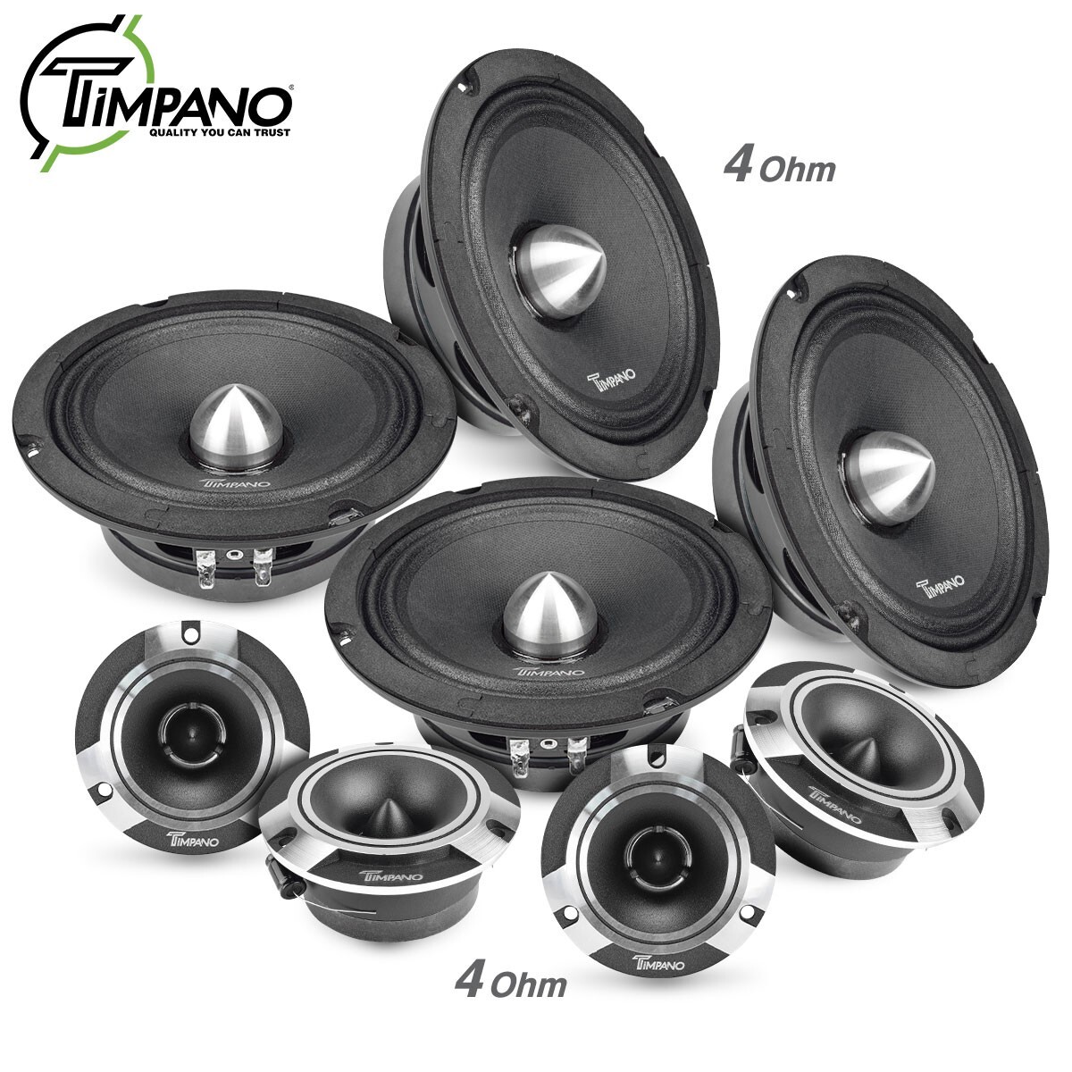 Timpano Bundle 4x 6.5" Speakers + 4x Super Tweeters 3200 Watts Car Audio Systems