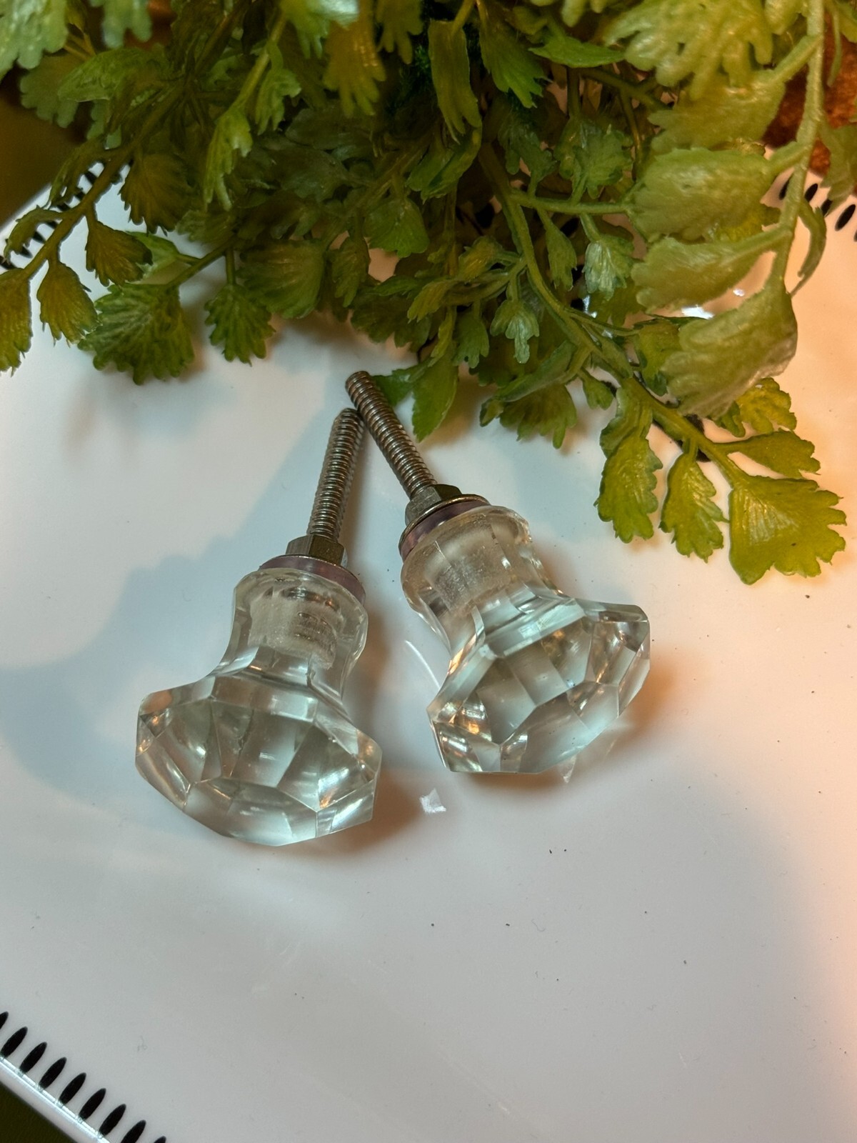 4 Antique Drawer Pull Handle Small Diamond Cut Clear Glass Cabinet Knob Hardware