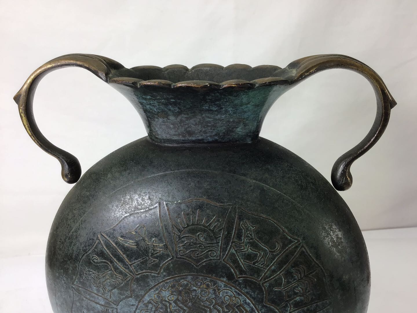 KK37 Vintage 7 Tribes of Israel Jewish Judaica Brass Moon flask Vase Hebrew