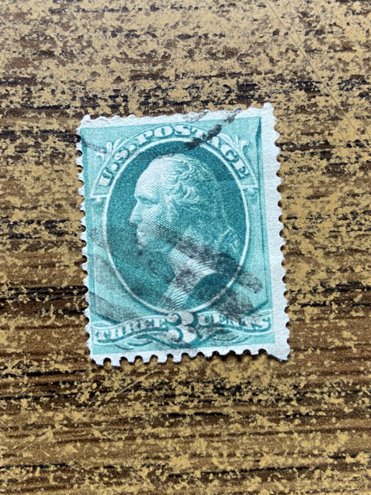 Rare Re-engraved 1882 Blue Green George Washington Three 3 Cents Bank Note Stamp