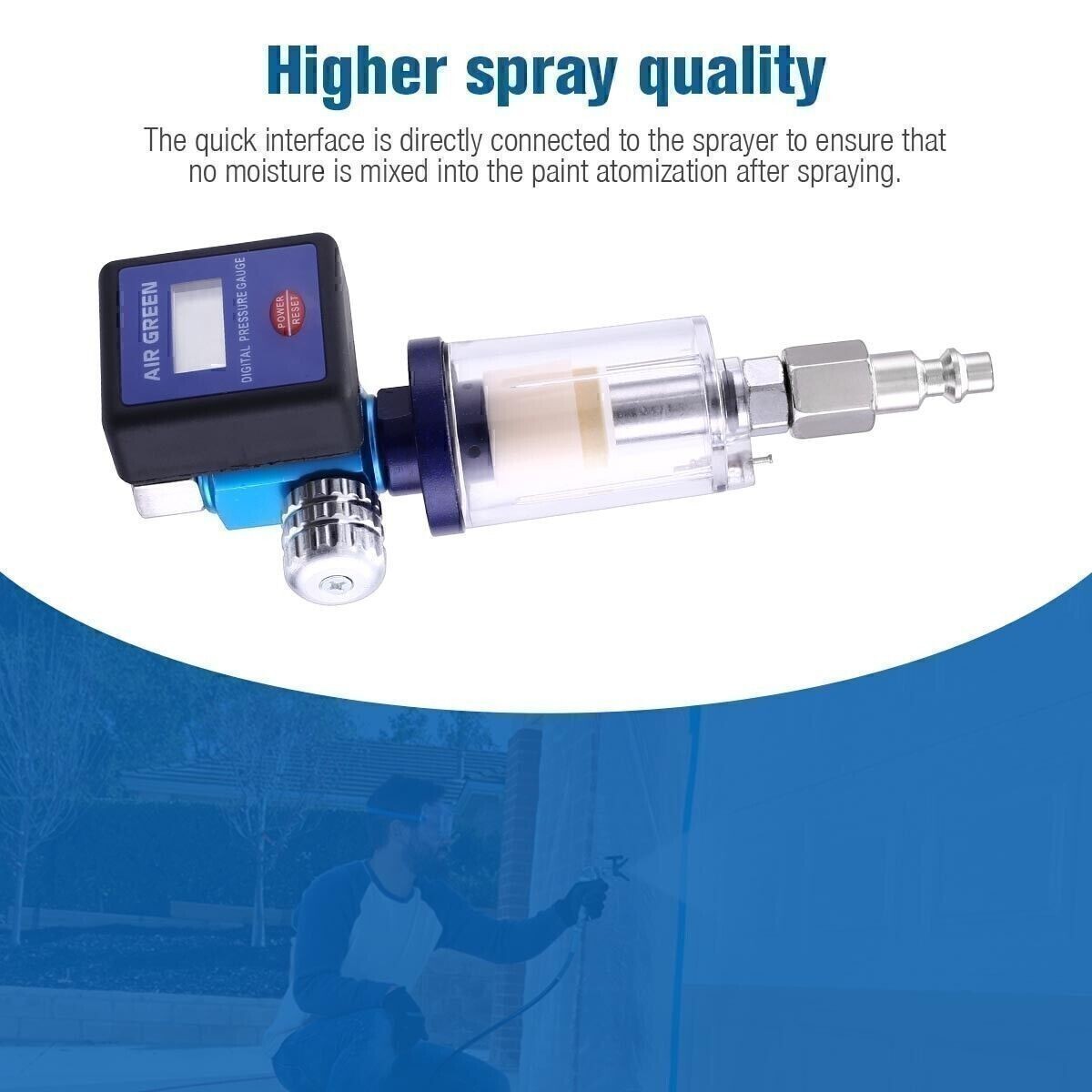 1/4" Air Flow Regulator Digital Pressure Gauge Filter Tool For Paint Spray Gun