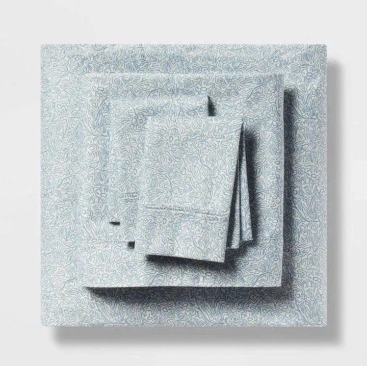 Threshold ~ FULL ~ Blue Floral ~ 4 Pc. Sheet Set ~ 100% Cotton Sateen ~ 400 TC