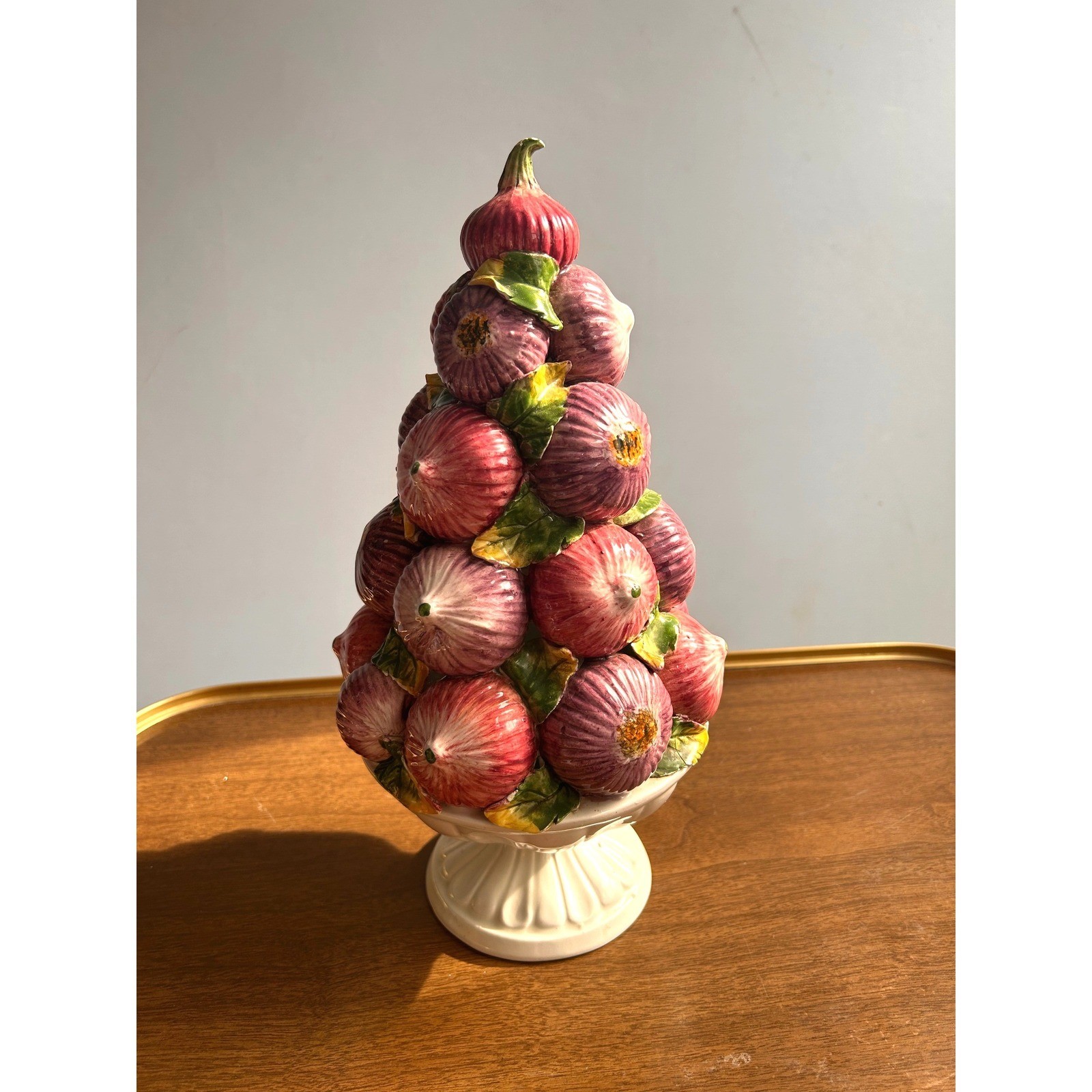 VTG Ceramic Onion Fig Fruit Topiary Centerpiece Italian Majolica Style Pedestal