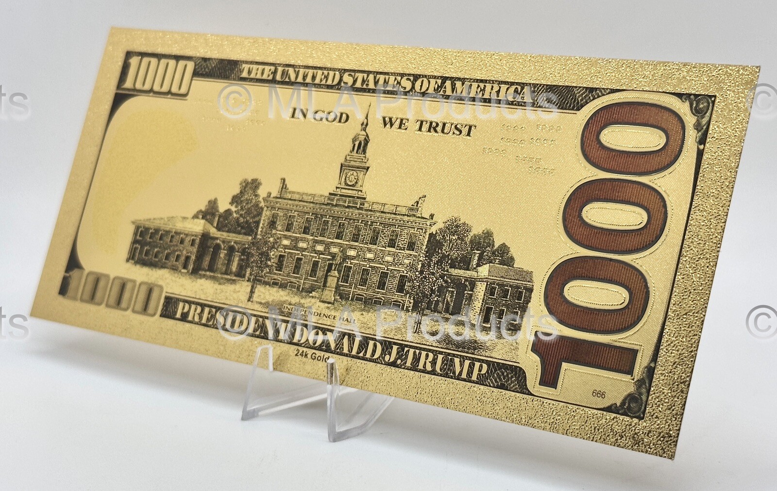✅ Donald Trump 47th President Gold 24K Money 1000 Dollar Bill w/ Free Display ✅