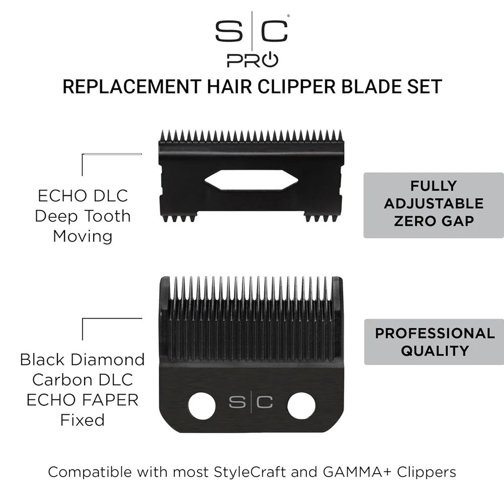 StyleCraft ECHO Fixed DLC Clipper Blade & Deep Tooth DLC Cutter Set (SC545BL)