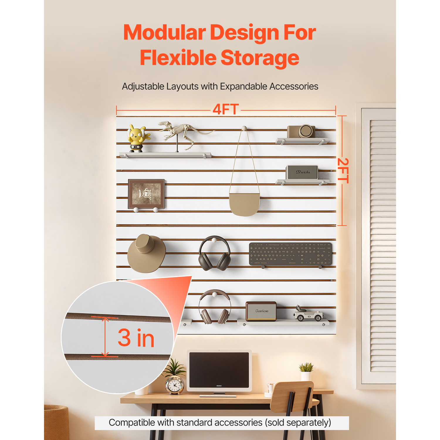 4 x 4 ft Slat Wall Paneling MDF White Garage Slatwall with Modular Design
