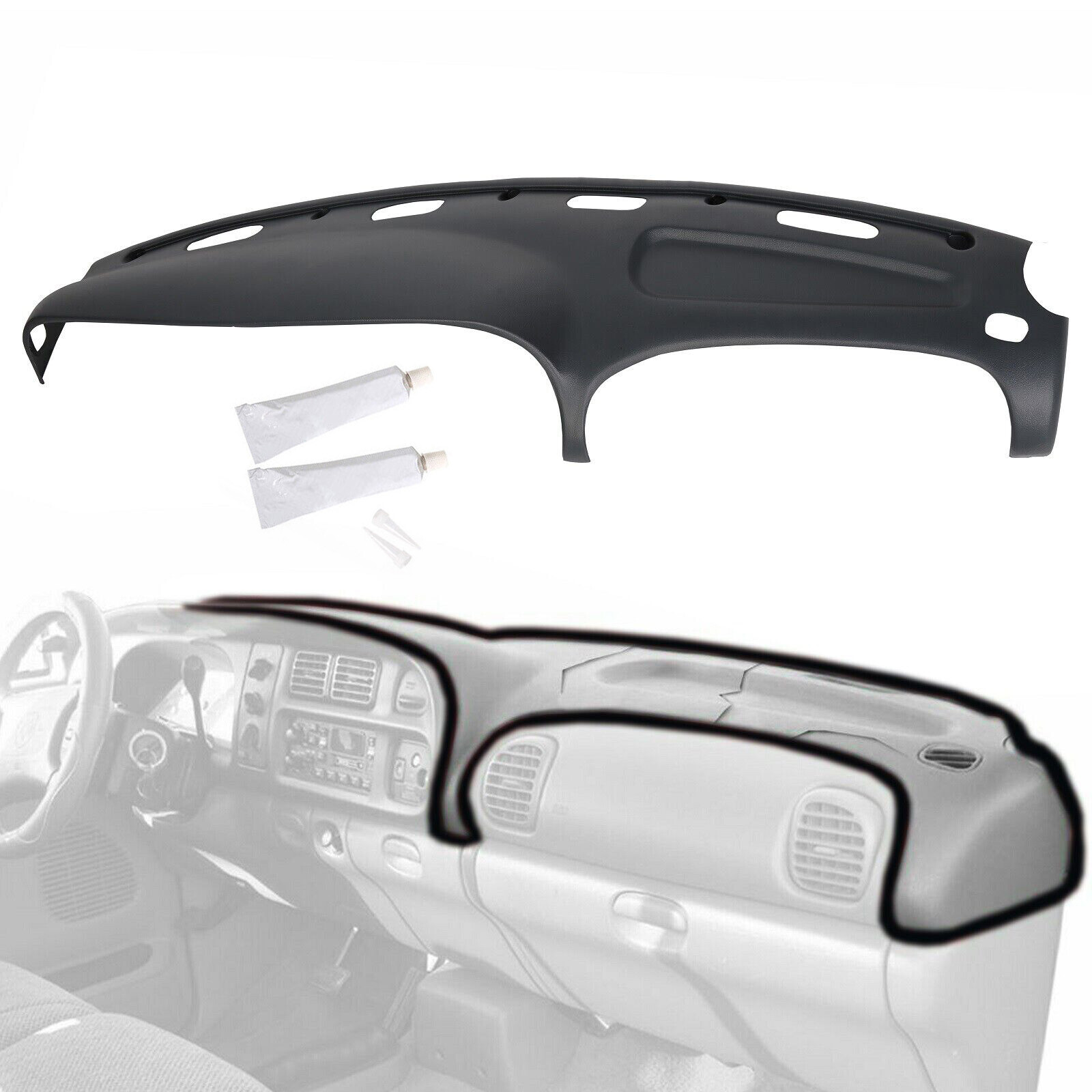 Dash Cover For 98-00 Dodge Ram 1500 2500 3500 Dashboard Overlay Cap Dark Grey