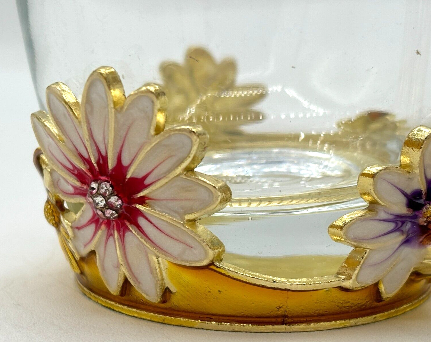 Luxury Glass 12oz Teacup Set Enamel Flower Handle and Base With Teaspoon Coaster