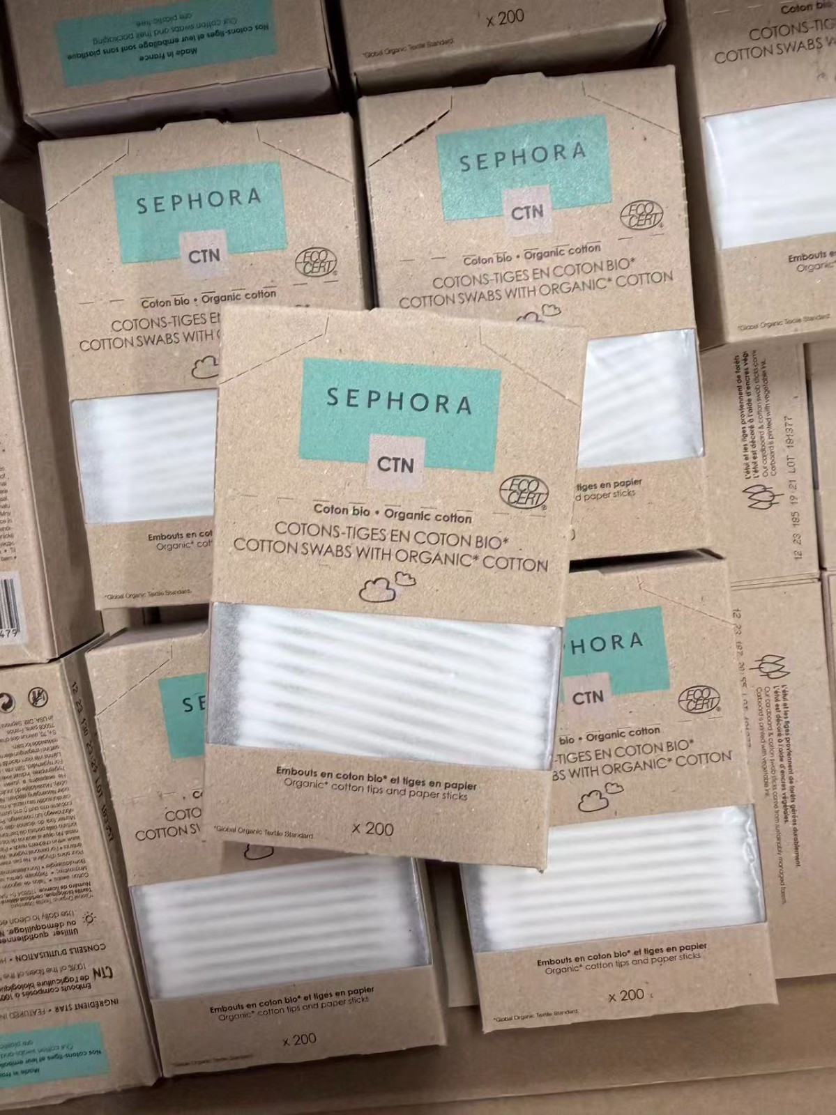 LOT OF 10 SEPHORA COTTONS SWABS WITH ORGANIC COTTON 200PCS*10 BOXES