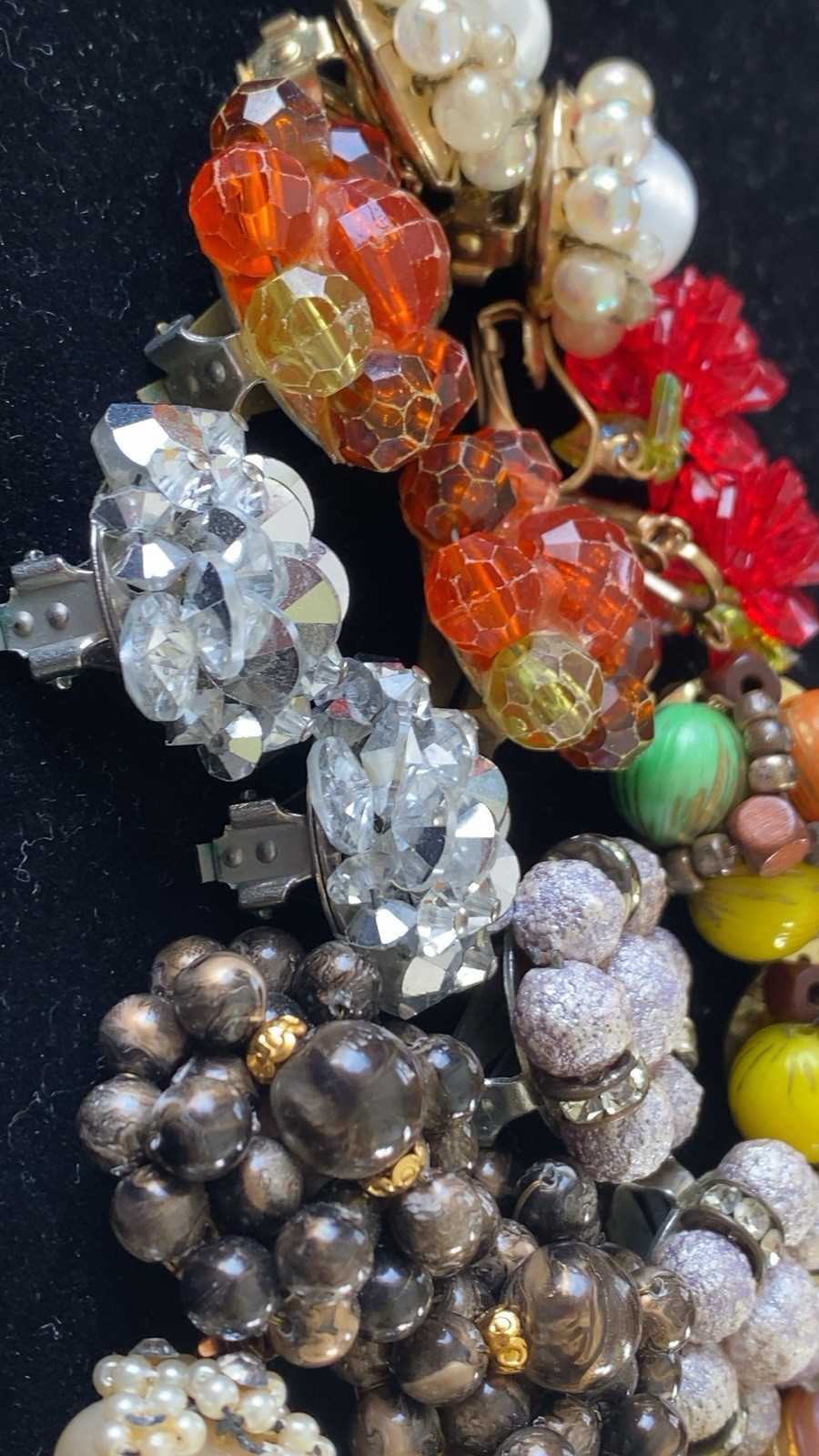 Vintage Bead Earring Lot ~ 12 Stunning Pairs ~ Clip & Screw ~ Flower Rhinestone