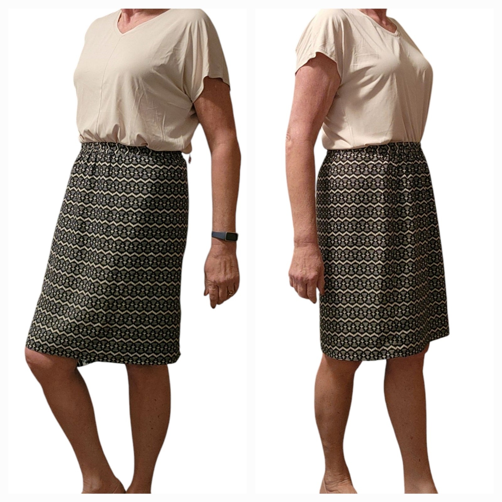 NWT Loft knee-length skirt, black and cream size large, sz 12, 22" length