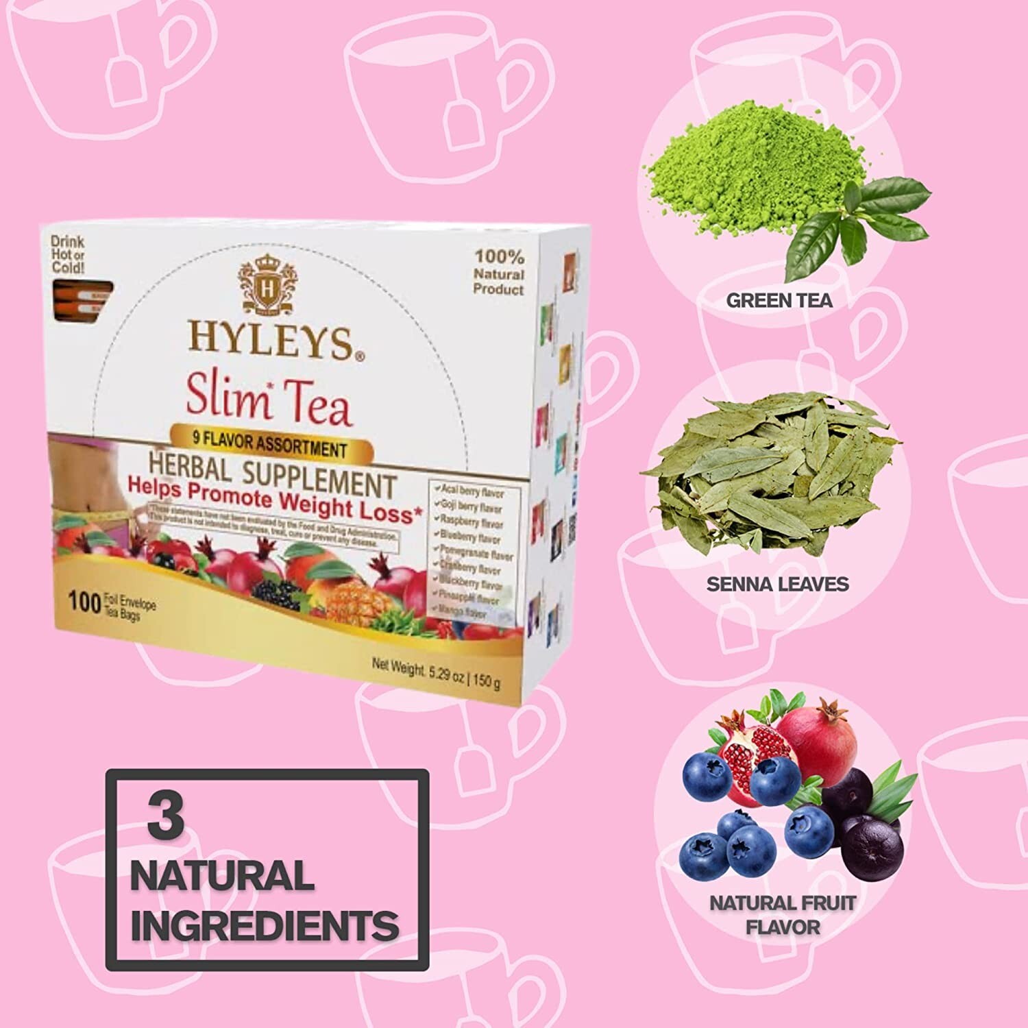 Hyleys Slim Tea 9 Flavor Assortment 100 Ct - Weight Loss Herbal Supplement