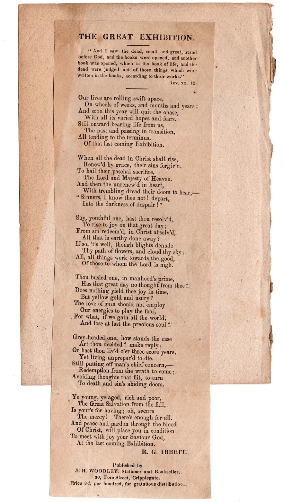 1867 Signed MS Verse re Cowper/Olney + 1851 Great Exhibition Religious Broadside