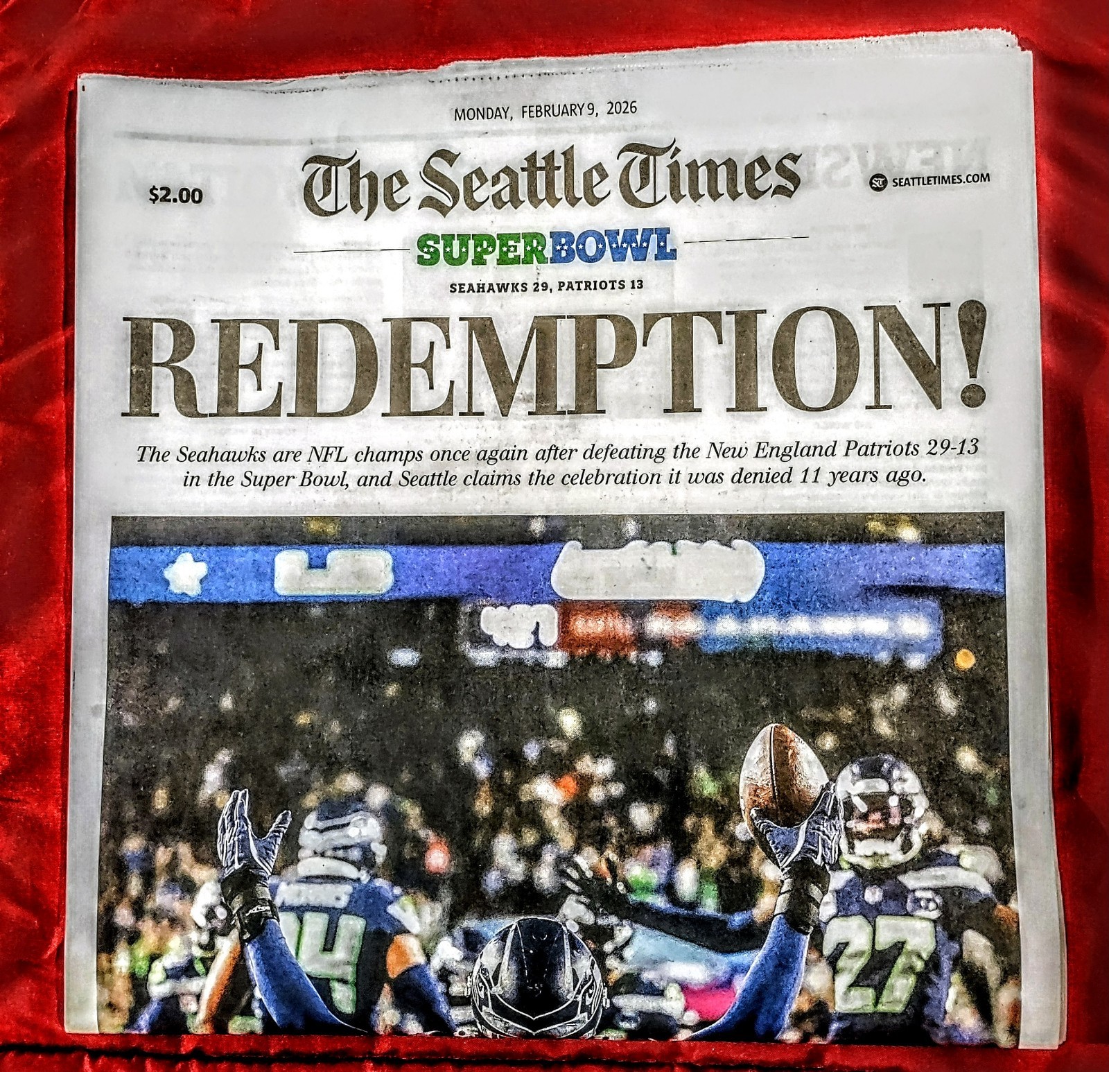 Seattle Seahawks (NFL) Superbowl LX 2026 Seattle Times Newspaper. Complete Mint.