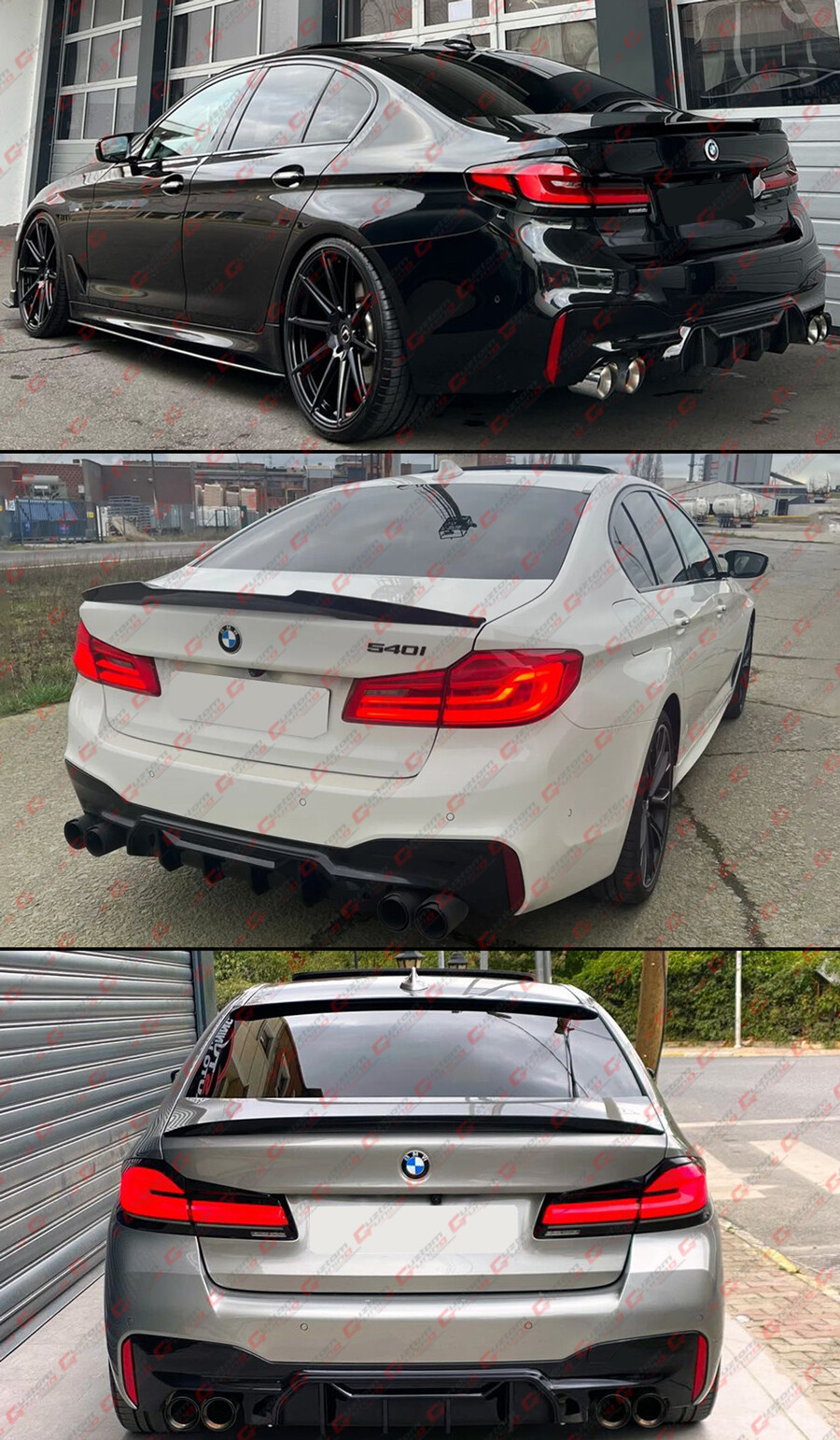 For 17-23 BMW G30 5 Series M Competition Style Gloss Black Rear Bumper Diffuser