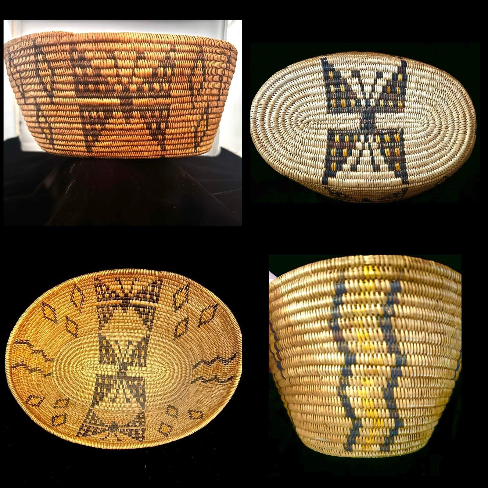 Rare Panamint California Native Basket Butterfly Diamond Zig Zag Polychrome