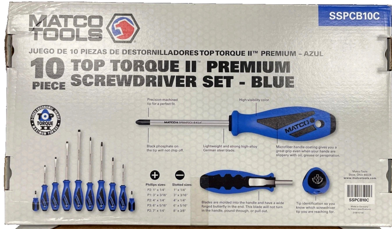 Matco 10pc TOP TORQUE II Premium Screwdriver Set - Blue SSPCB10C