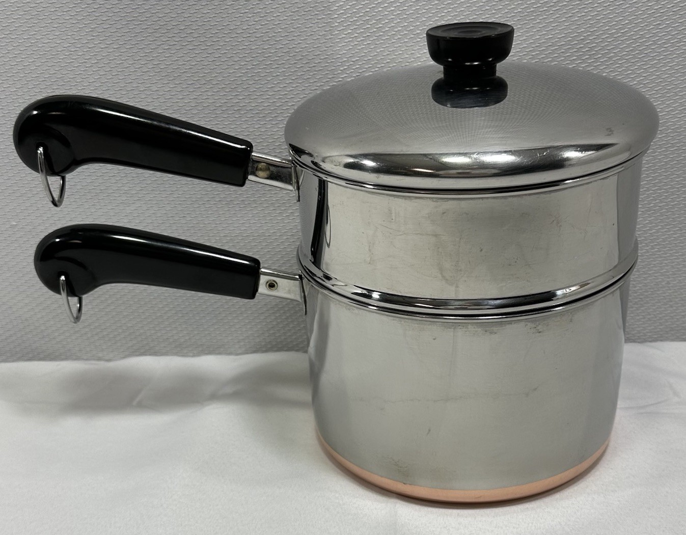 VTG Revere Ware 3 Qt -90l Sauce Pan Double Boiler w/ Lid Copper Bottom Made USA
