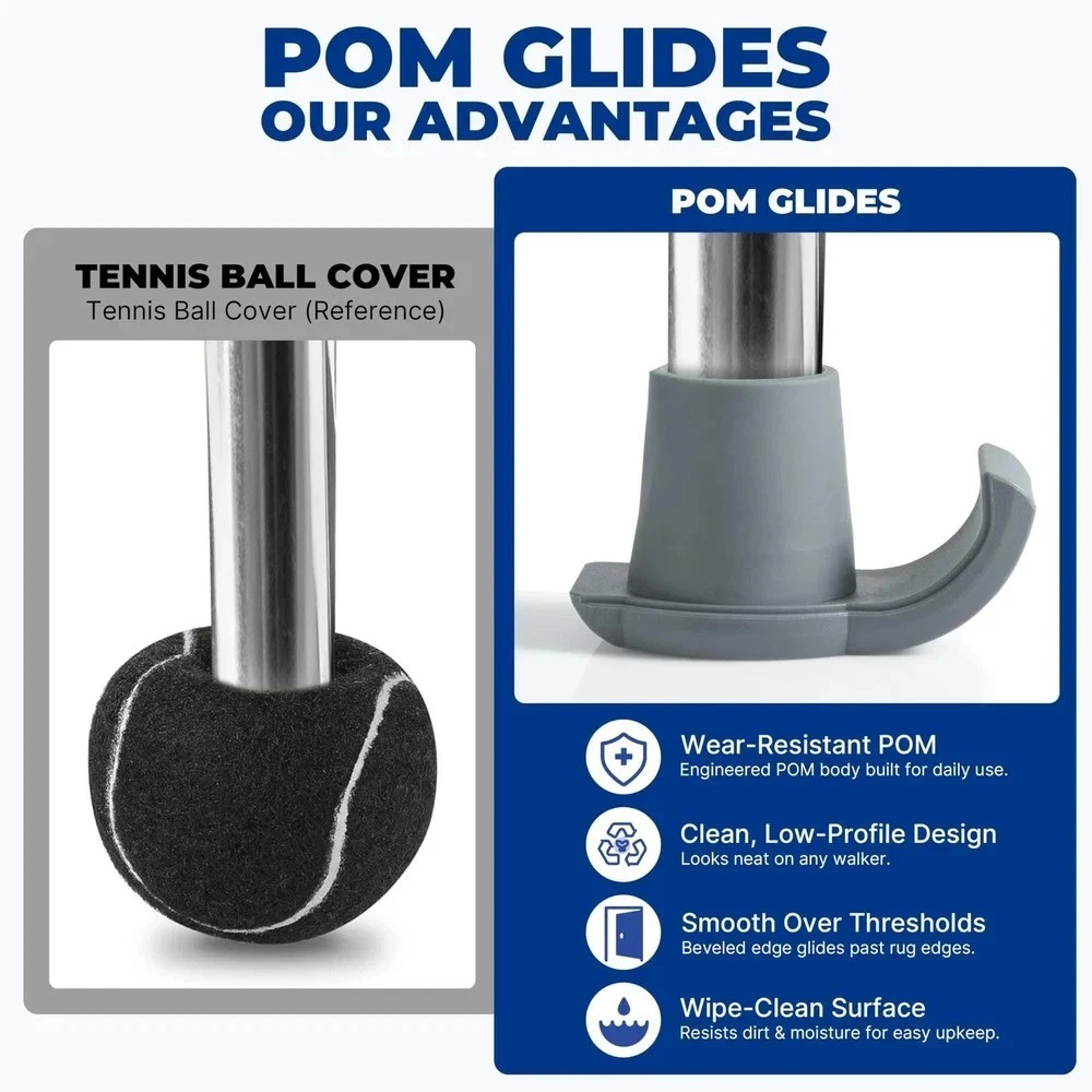 Walker Ski Glides Folding Walker Feet Skids Sliders 4 Pack Gray