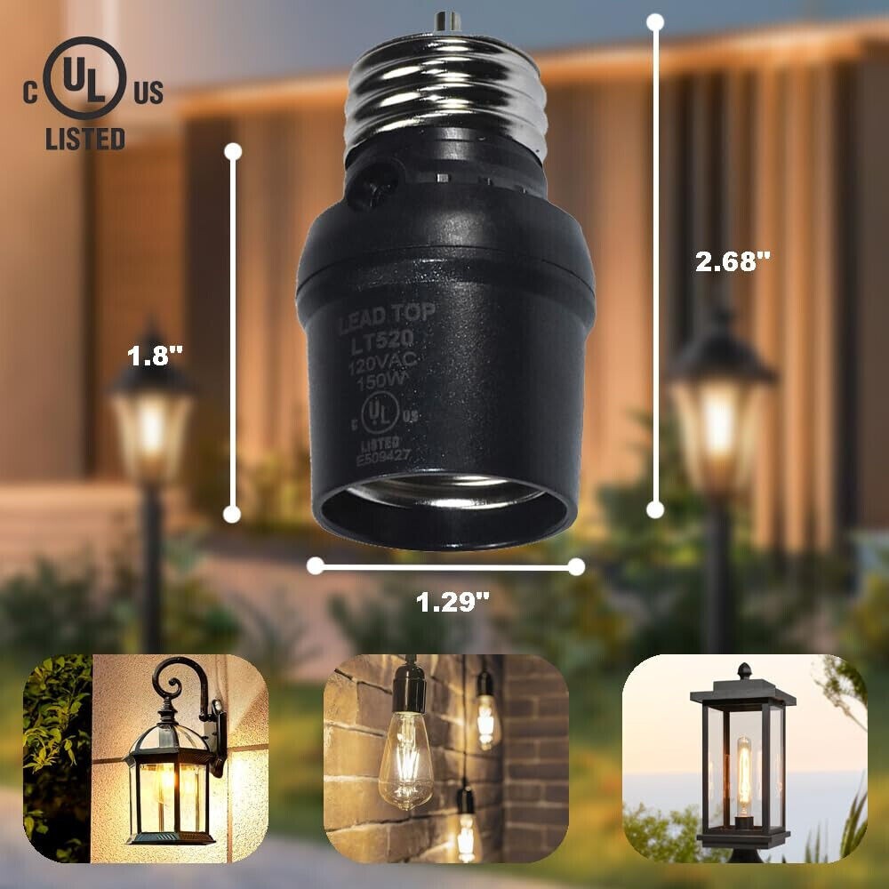 2-Pack Sensor Automatic Dusk to Dawn Light Socket E26 E27 for Outdoor Lighting