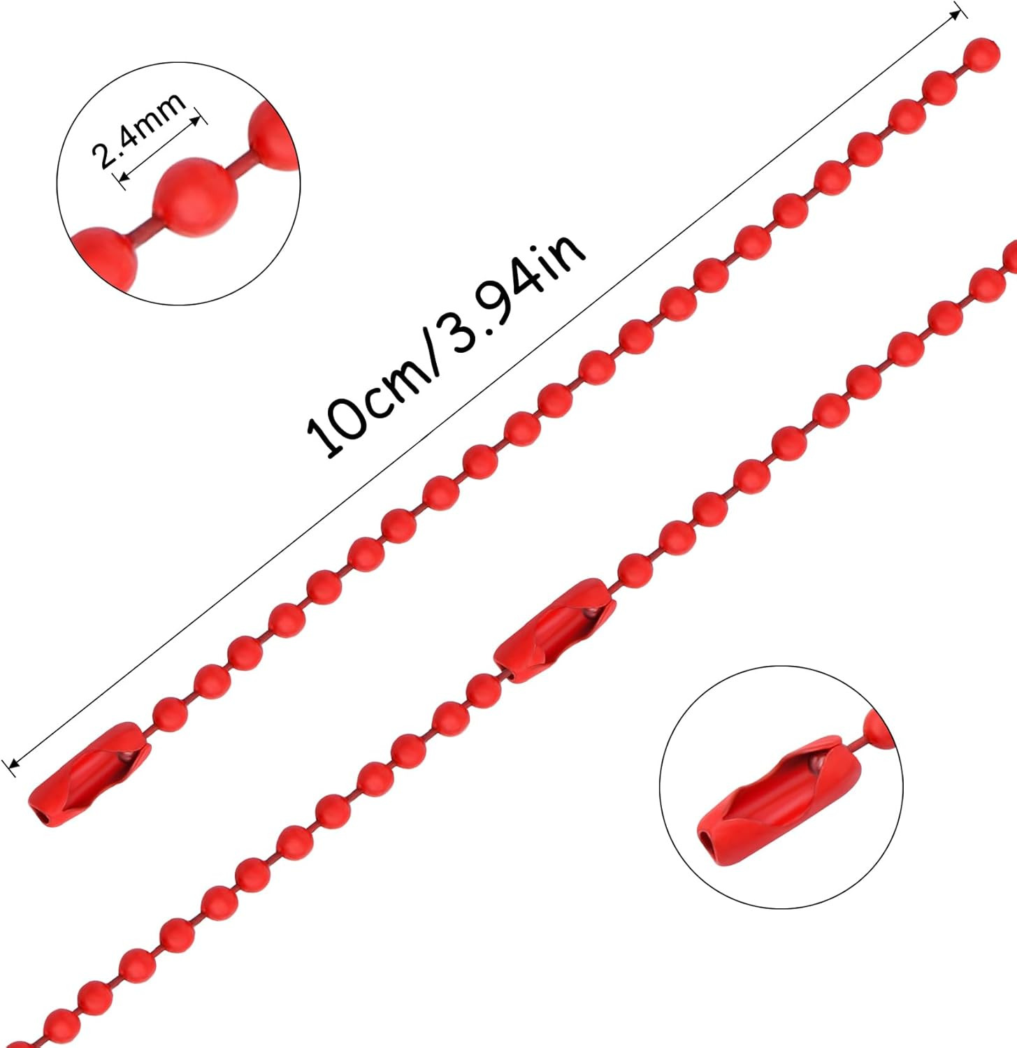 100Pcs Ball Beads Chain Bulk,Mixed Color Keychain Rings Metal Chain,4 Inch Dog T