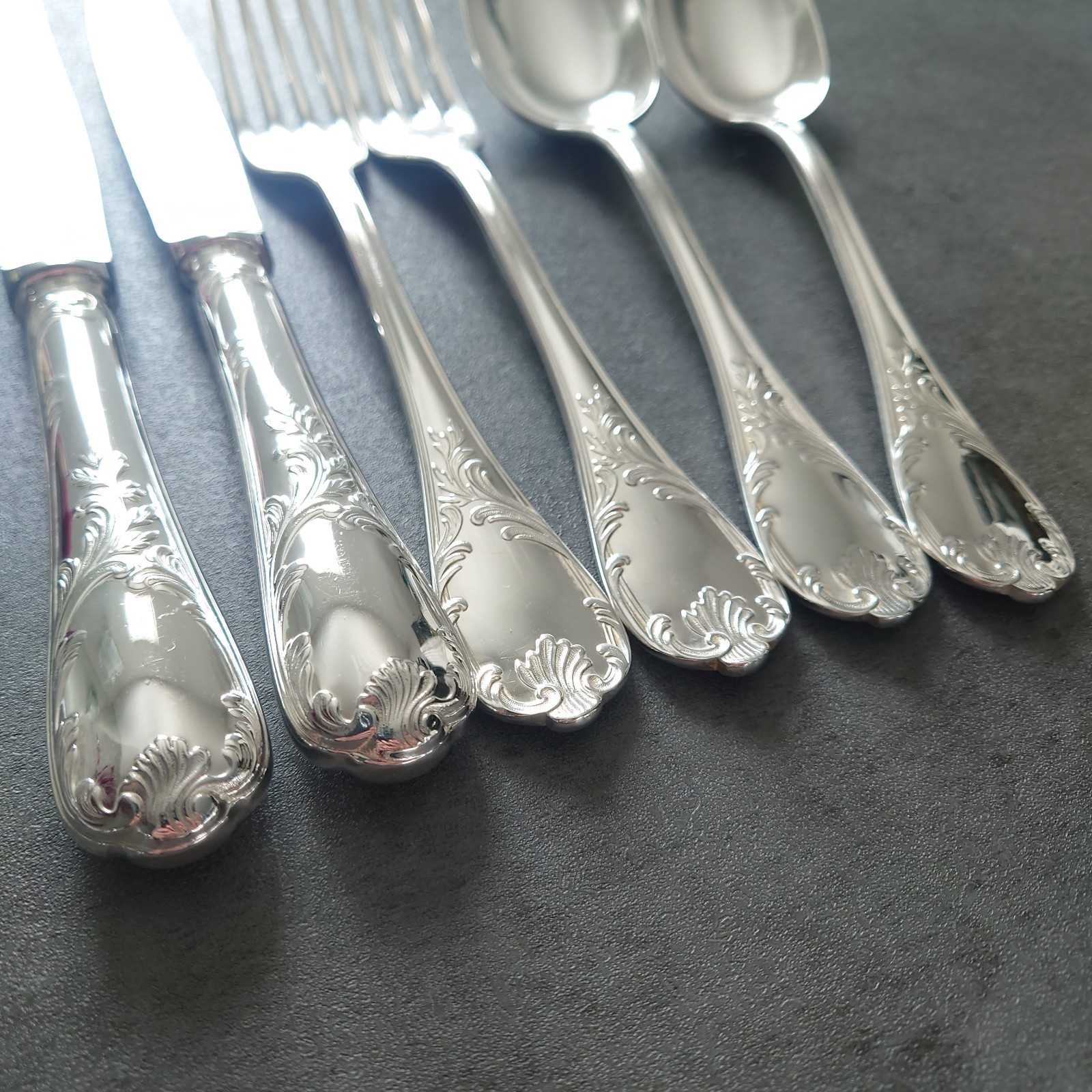 Christofle Marly 6pcs Silverplate Flatware Table Knife Fork Spoon Excellent