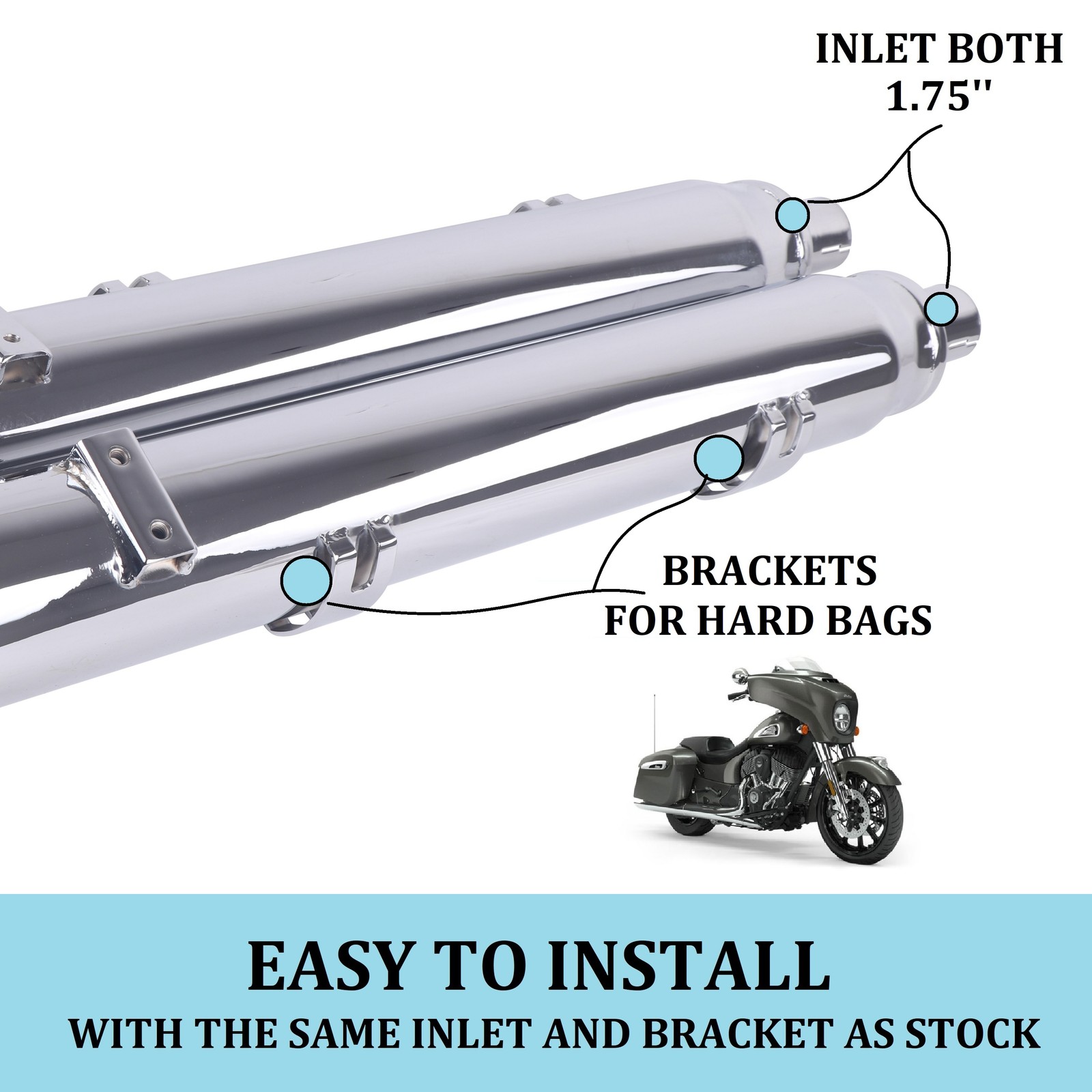 4" Slip on Exhaust Pipes for 2014-Up Indian Chieftain, Roadmaster Upgrading Tone