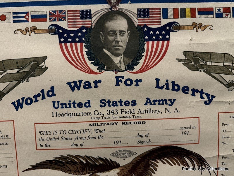 Original WWI Camp Travis San Antonio Texas Army Roster Poster Field Artillery