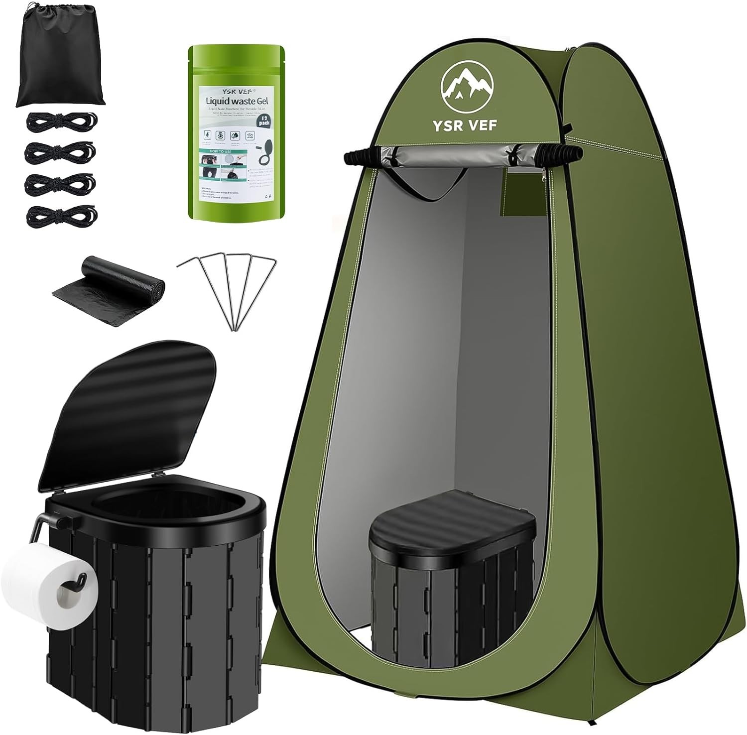 Portable toilet set, camping toilet with pop-up privacy tent and poop bag,