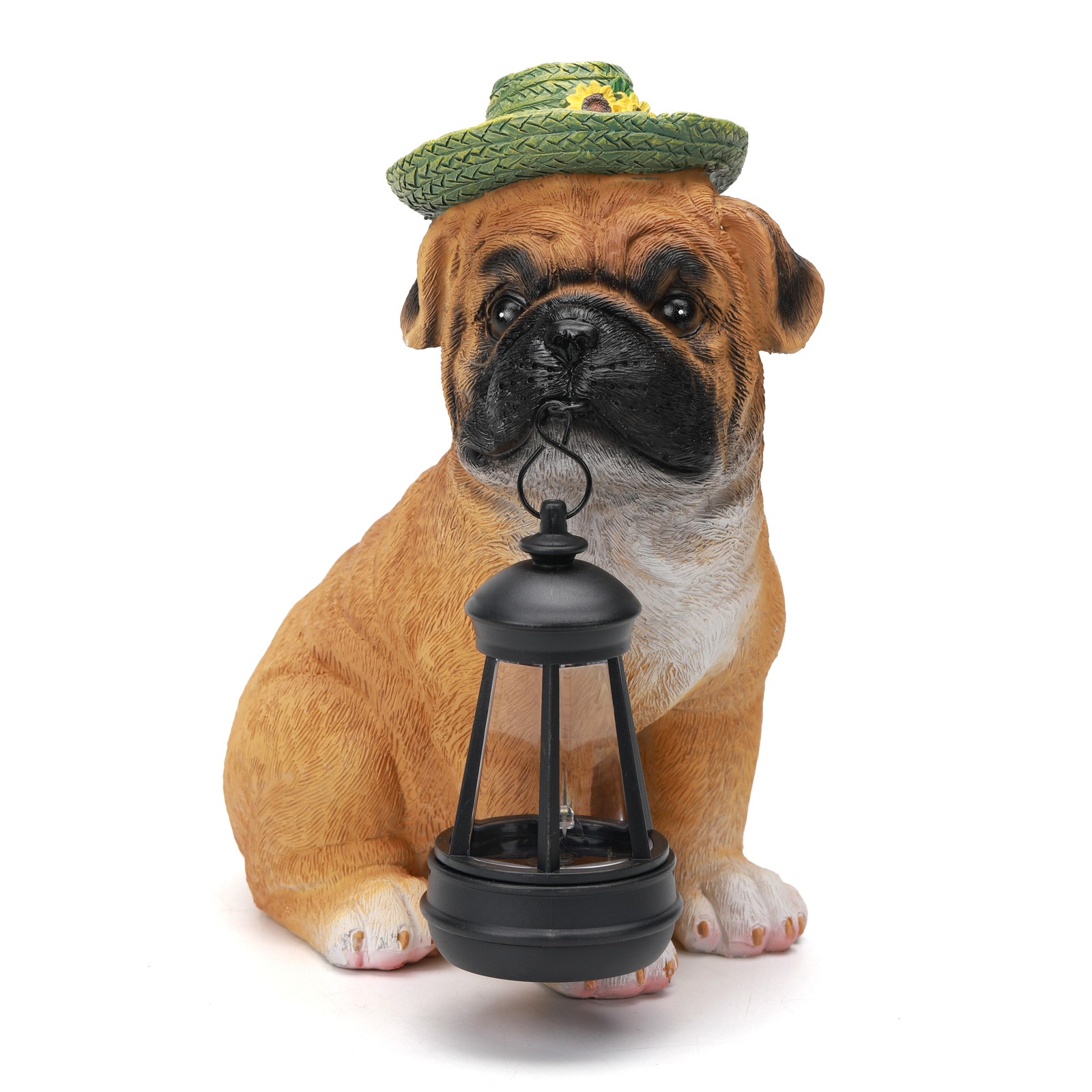 Solar-Powered Garden Dog Statue with Integrated Lanterns for Outdoor Decor