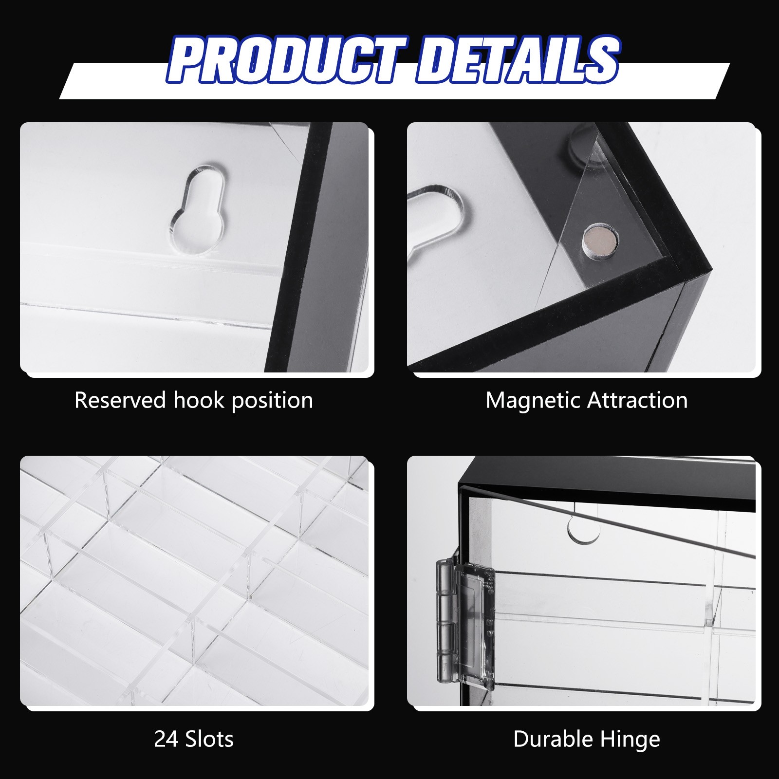 24-Slot 1/64 Scale Toy Car Display Case for Hot Wheels Matchbox w/ Magnetic Door