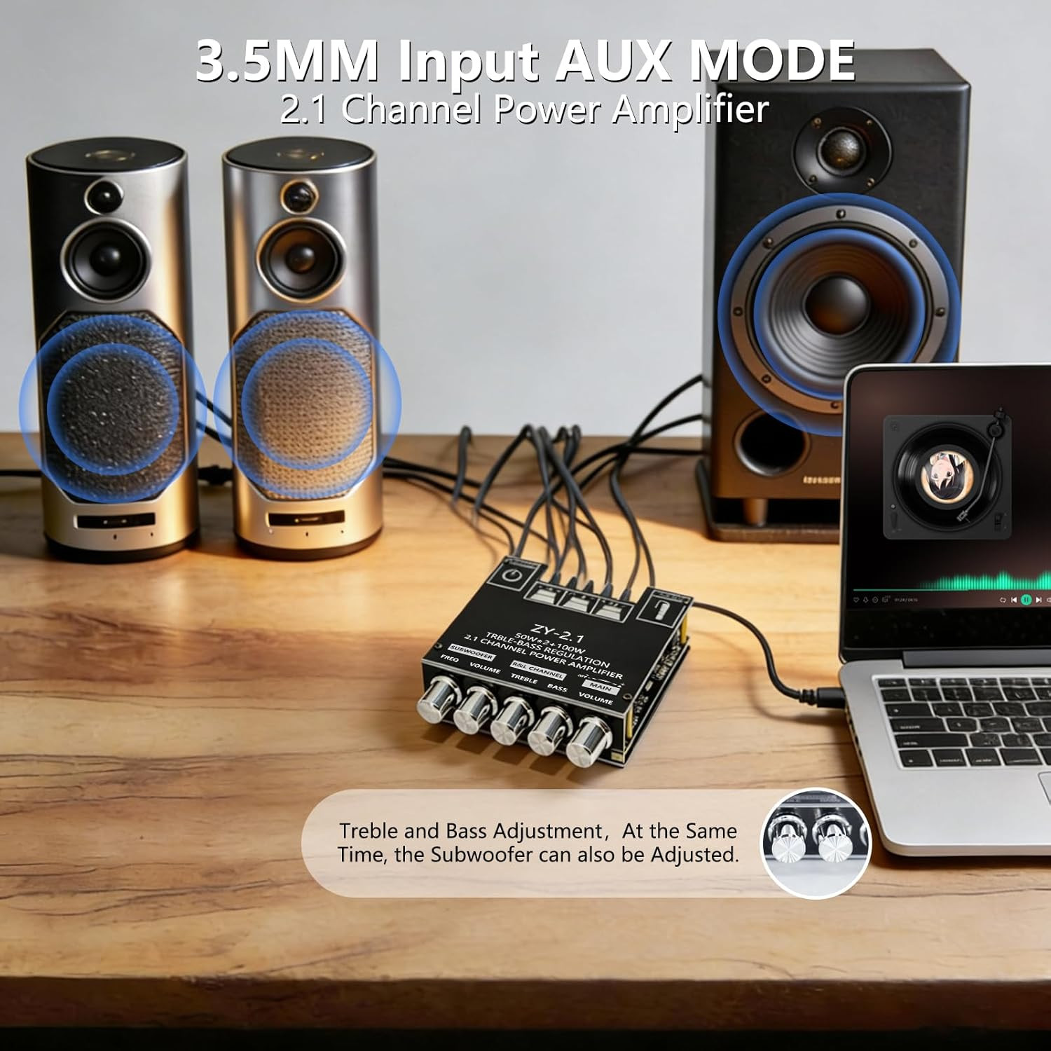 Bluetooth 5.1 Audio Stereo Amplifier Board,200W Hifi 2.1 Channel Mini Subwoofer