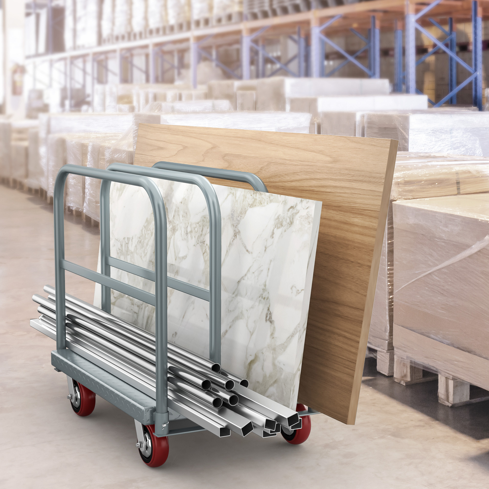 2-in-1 Heavy Duty Platform Truck Cart Steel Panel Truck Cart w/ 4 Side Handrails