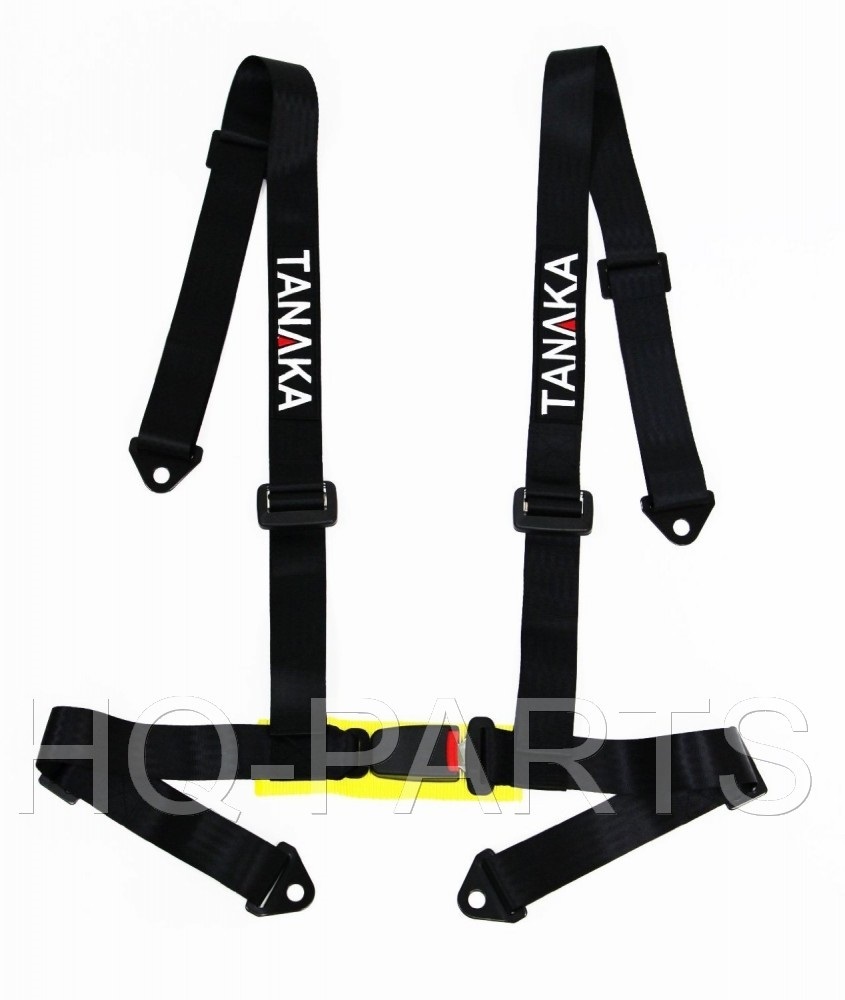 2 X TANAKA UNIVERSAL BLACK 4 POINT BUCKLE RACING SEAT BELT HARNESS