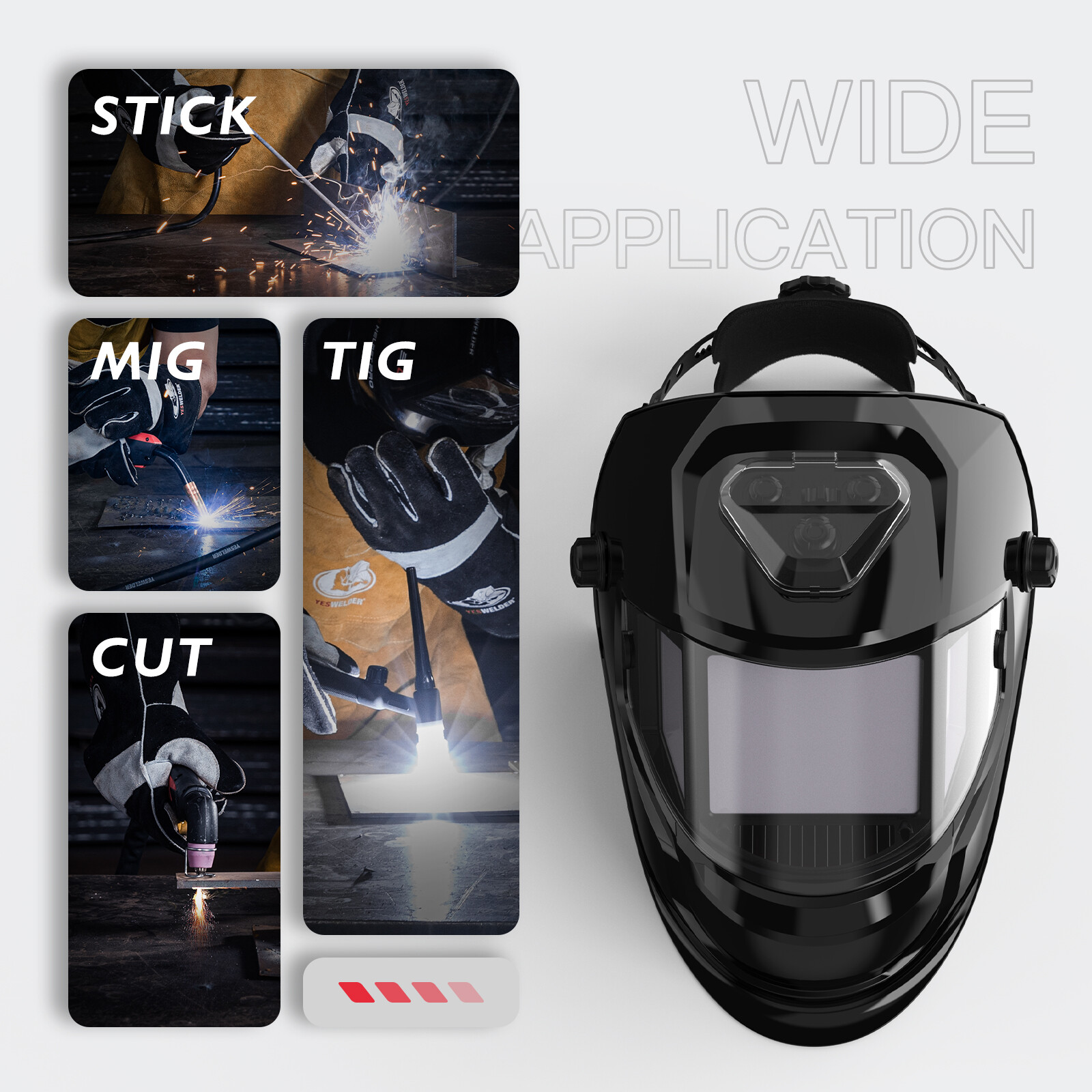 Panoramic View Auto Darkening Welding Helmet, Large View/True Color Welder Mask