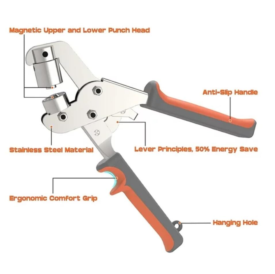 Grommet Hand Press Kit Handheld Hole Punch Pliers 3/8" 500pcs Grommets Eyelets
