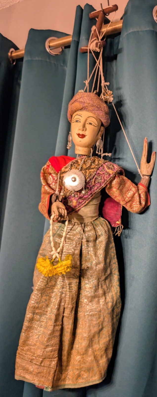 Vintage Burmese Wooden Puppet Marionette 30" Tall