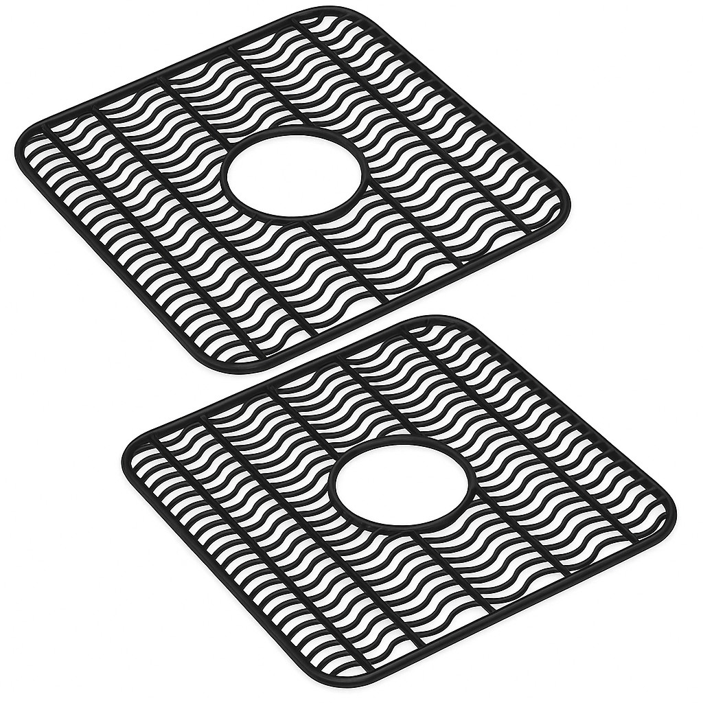 Sink Protector Mat 2 Pack Plastic with Center Drain Cutout Protect Sink 11 x 12"
